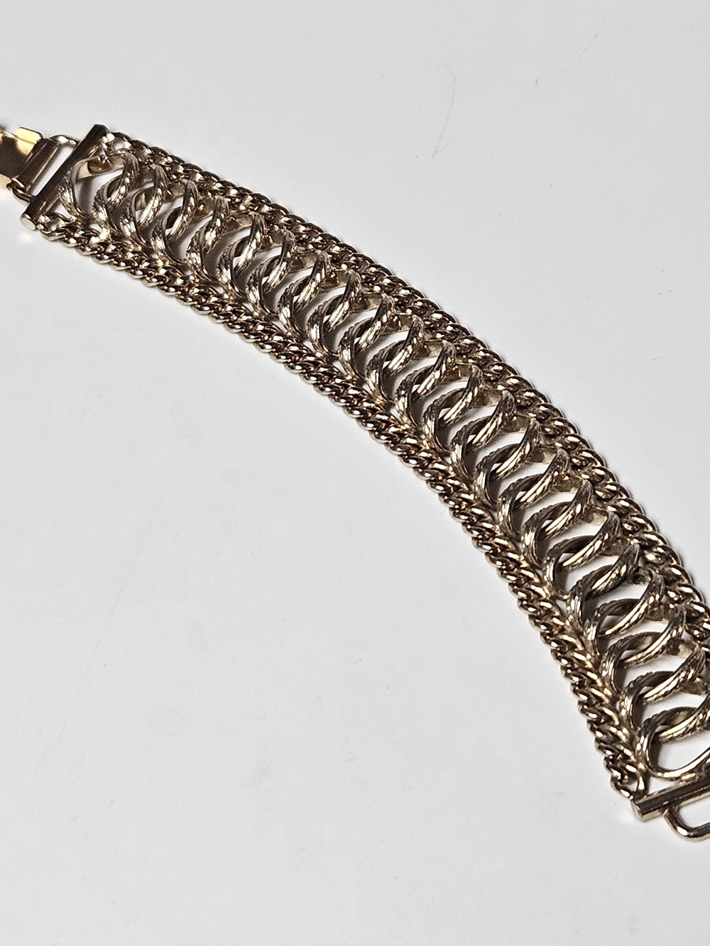 Wide Gold Link Signed Bracelet - Polished Chain Style